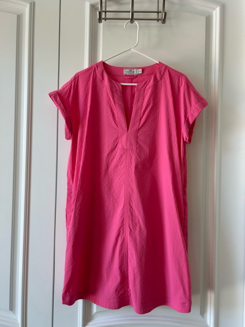 Vineyard Vines Bright Pink Split V Mini Dress